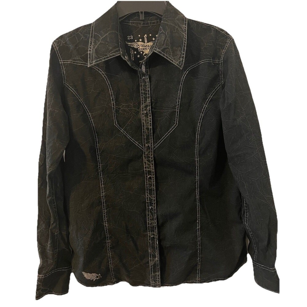 Women’s Panhandle Slim Rock & Roll Cowgirl Shirt - Black Pearl Snap Buttons Sz L